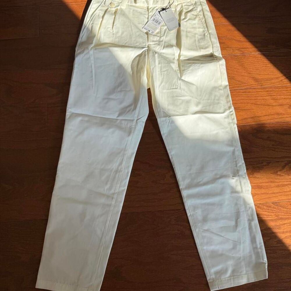 Mango Men's Yellow and Cream Trousers
